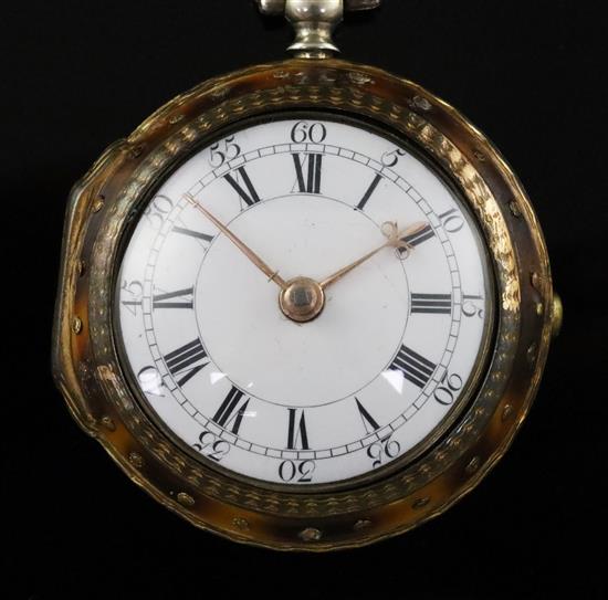 A George III silver gilt and tortoiseshell pair cased keywind verge pocket watch by E. Harrison, Warrington,